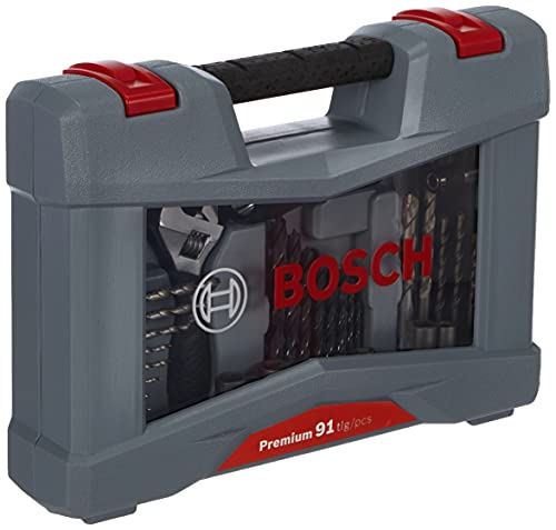 Bosch 91 Pezzi Set Bit/Punte Premium X-Line , Per Calcestruzzo, Piastrelle, Avvitatore A Cricchetto