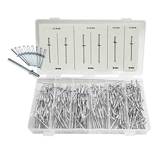 Blind Rivets 320 Pcs. Assorted Aluminium/Steel Pop Rivets With A Flat Round Head