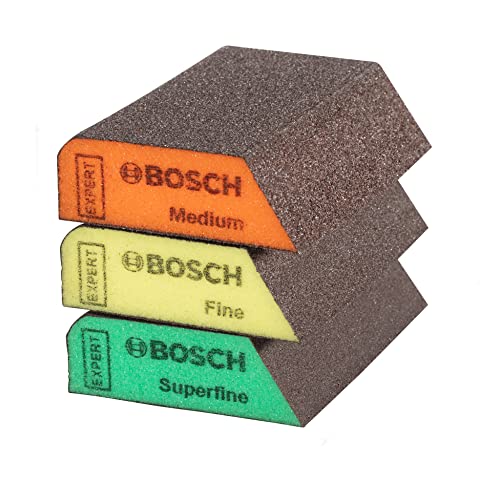 Bosch Professional 3X Spugne Expert S470 Combi (Per Legno Tenero, Vernice Su Legno, 69 X 97 X 26 Mm, Grana Media/ Fine/Ultrafine, Accessorio Levigatur