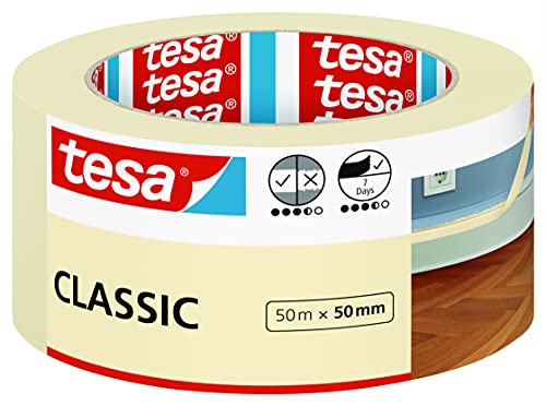 Tesa Nastro Per Mascherature Classic, Nastro Adesivo Per Lavori Di Pittura, Senza Solventi, Rimovibile Senza Lasciare Residui, 50 M X 50 Mm
