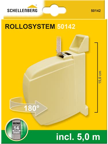 Schellenberg 50142 Avvolgitore Mini Beige Con Nastro, Per Tapparelle Avvolgibili, Spaziatura Dei Fori 15 Cm, Girevole A 180°, Montaggio A Parete O Sul