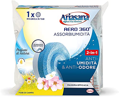 Ariasana Aero 360° Ricarica Tab Fiori Di Campo Per Dispositivo Aero 360° Kit, Assorbi Umidità In Tab Al Profumo Di Natura, Elimina Umidità E Cattivi O