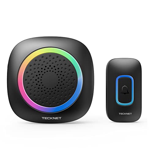 Tecknet Campanello Senza Fili Alimentato A Batteria Impermeabile Ip66, Portata 400M, 5 Livelli Volume 60 Melodie, Batteria Rimovibile Rgb Campanello W
