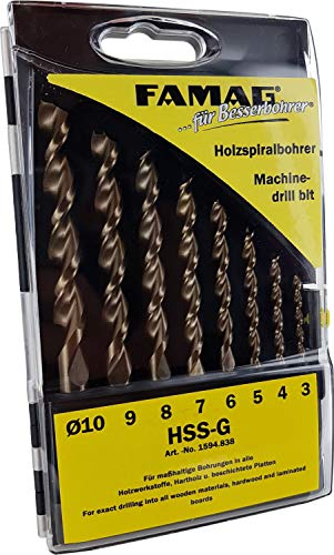 Famag 1594838 8Pcs Hss-Ground Brad Point Set Di Punte Per Trapano In Valigetta Di Plastica