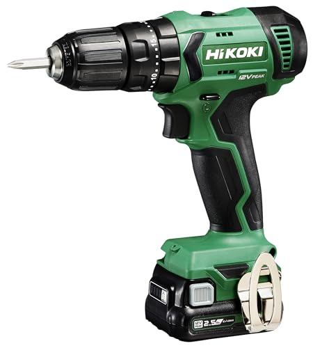 Hikoki Hik-Dv12Dawfz -Trapano Combinato A Batteria 12V 10Mm 38Nm Mandrino Con 2 Batterie 2,5 Ah, Caricabatteria E Valigetta, 1 V, Nero, 3/8_Pollice