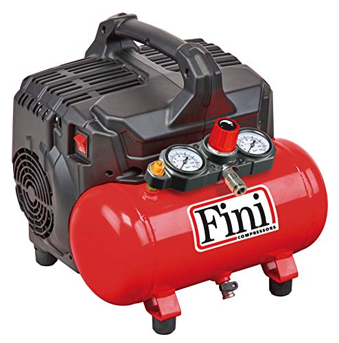 Fini Siltek S/6 Compressore Silenzioso 2 Manometri (59 Db), 6L, 1.0 Hp, 8 Bar, 750 W, 230 V, Rosso, 37 X 37 X 37.5 Cm 16.54 Kg