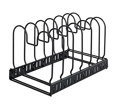 Wenko Portacoperchi Nero, Porta Padelle Estraibile Con 6 Scomparti Variabili, Scolapiatti Salvaspazio Per Padelle, Coperchi, Taglieri, 30-57 X 18 X 18