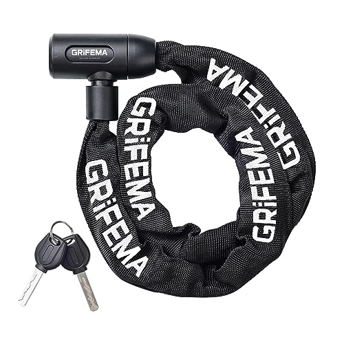 Grifema Ga1201-12 Lucchetto Antifurto Per Bicicletta Con Chiave, Lucchetto A Catena Per Biciclette, Moto, Scooter, 120 Cm, Nero