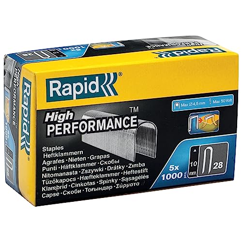 Rapid 5 Confezioni Da 1000 Graffette Per Cavi A Bassa Tensione Da 4,5 Mm In Acciaio Zincato Con Corona Arrotondata E Struttura A Filo Piatto N. 28, Ga