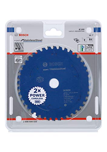 Bosch Accessories Lama Per Sega Circolare Expert For Stainless Steel (Acciaio Inox, 160 X 20 X 1.6 Mm, 40 Denti, Accessorio Per Sega Circolare A Batte