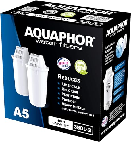 Aquaphor Cartucce Filtro A5 2 Pacchi I Filtra Calcare E Cloro, Metalli Pesanti E Altre Sostanze I 350L Acqua Purificata I Con La Tecnologia Aqualen I