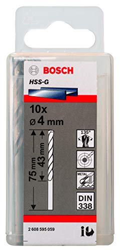Bosch Professional 10X Hss-G Punta Per Metallo (Ø 4 Mm, Robust Line, Accessori Per Trapani)