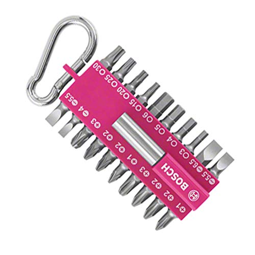 Bosch Accessories Set Di 21 Pezzi Bit Di Avvitamento Con Supporto Universale Per Bit Rosa (Moschettone, Accessorio Per Avvitatore Elettrico)