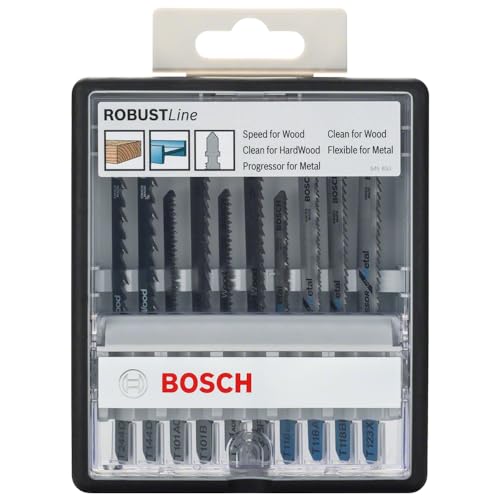 Bosch Accessories Set Da 10 Lame Robust Line, Wood E Metal Per Tagliare Legno Metallo, Accessorio Seghetto Alternativo