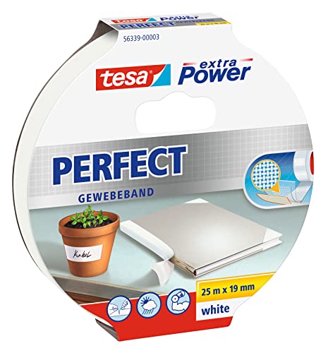 Tesa Extra Power Perfect - Biadesivo Rinforzato In Tessuto, Ideale Per Riparazione, Fissaggio, Etichettatura E Rinforzo - Bianco - 2,75 M X 19 Mm
