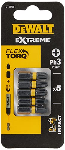 Dewalt Dt7995T-Qz Inserti Per Avvitatore A Impulsi Impact Torsion Extreme, Attacco 1/4", 25 Mm Ph3, Confezione Da 5 Pezzi, Nero