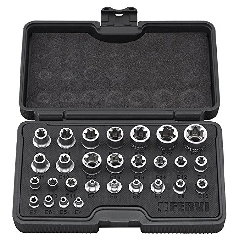 Serie 28 Pz Chiavi A Bussola Torx, Adatte Per Bulloni Torx Chrome - Vanadium Fervi 0195