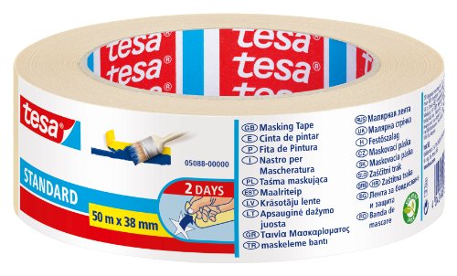 Tesa Nastro Per Mascheratura Standard - Nastro In Carta Per Mascheratura, Rimozione Senza Residui Per 2 Giorni, Senza Solventi, 50 M X 38 Mm