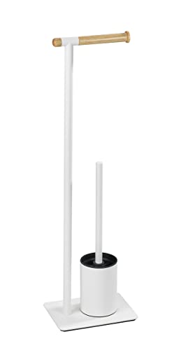 Wenko Piantana Portarotolo E Scopino Wc Macao, Acciaio, 21 X 70.5 X 15 Cm, Bianco