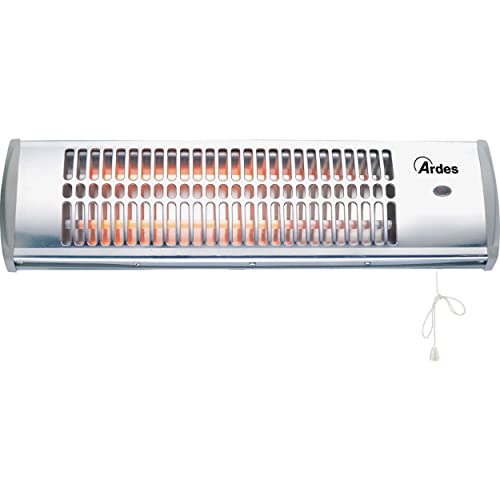 Ardes Ar437B Stufa Al Quarzo Da Parete, Esterno Interno, Termoventilatore Parete Basso Consumo, Stufa Riscaldamento A Muro 2 Potenze 600W/1200W, Argen