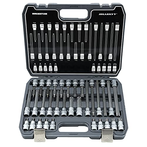 Haskyy 32 Pezzi Set Inserti Torx Set T25-T80 Di Chiavi A Bussola Torx Acciaio Bit Socket Tool Kit Imposta