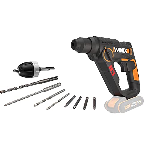 Worx Wx390.9 Martello Pneumatico Sds Plus, Trapano, Avvitatore A Batteria 20V, 1.2 Joule Di Potenza, Velocità D'Impatto 5.000 Bpm, 900 Giri/Min, Luce