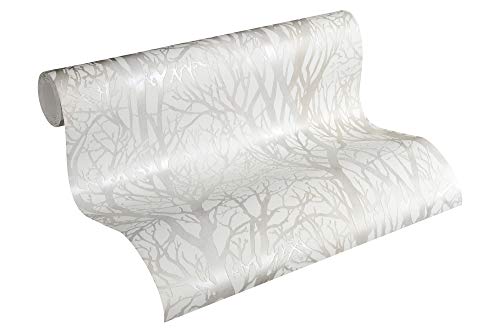 Carta Da Parati Foresta New Life A.S. Création Carta Da Parati Tessuto Non Tessuto 10.05 M X 0.53 M Bianco Argento Prodotto In Germania 300941 30094-1