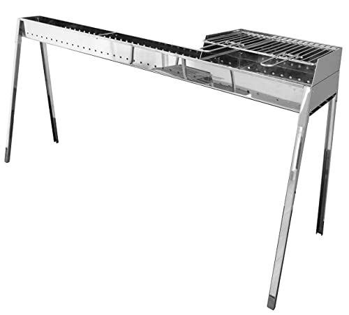 Cuocispiedini Ed Arrosticini Con Barbecue A Carbone 120 Cm Milano Grill 80+40 Plus (Cm120) In Acciaio Inox Specchiato