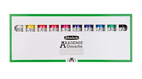 Schmincke - Akademie® Gouache, 10 Tubetti Da 60 Ml, 72 210 097, 10 Tubetti Di Guazzo Fine In Un Set Di Cartone, Colori Opachi E Forti, Alta Resistenza