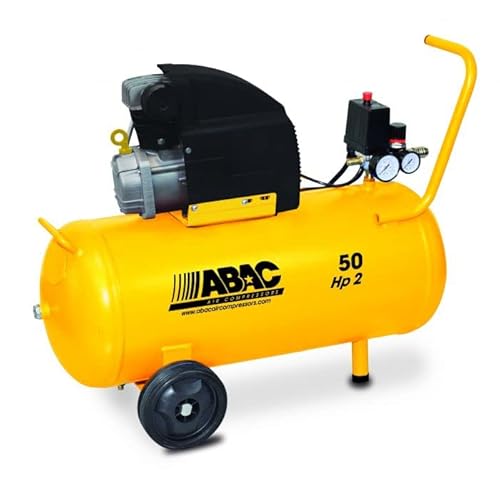 Abac Compressore D'Aria Montecarlo B20 Baseline, Compressore Aria 50 Litri, Doppio Manometro, Pressione Massima 8 Bar, Lubrificato Ad Olio, Ruote Per