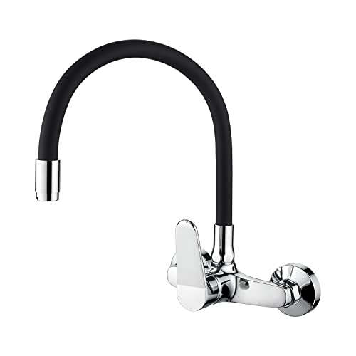 Ibergrif M16559-2, Miscelatore Lavello Cucina A Parete, Rubinetto Cucina Monocomando, Rubinetto Cucina Con Beccuccio Flessibile, Cromo, Nero