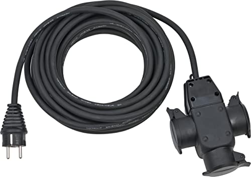 Brennenstuhl A1943251801167810301 1167810301-Alargador Eléctrico Ip44 H07Rn-F3G1,5 10 M Con Cabezal Goma De 3 Tomas, Multicolor