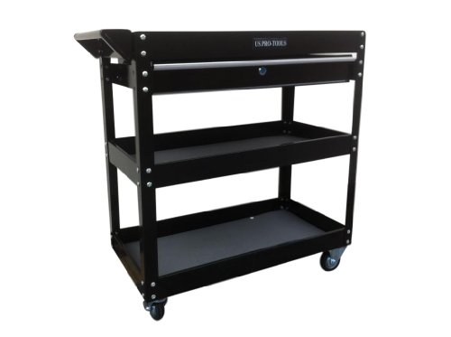 Us Pro Tools, Carrello Portautensili Da Lavoro, Armadio Nero Lucido Con Cassetto Con Serratura E Cuscinetto A Sfera
