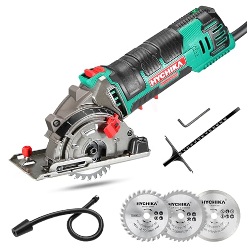 Sega Circolare, Hychika 500W Mini Seghe Circolare 4500Rpm, Profondità Di Taglio: 0-25Mm,Tubo Per Aspirapolvere, 3* Lame Adatto Per Legno, Plastica, Me