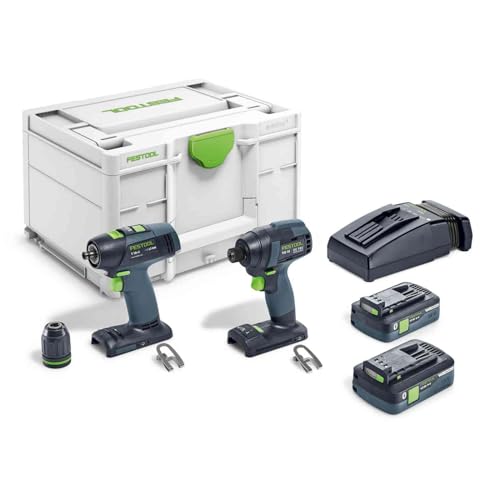 Festool Set Di Cacciaviti E Trapani Tid 18 Hpc 4,0 I-Set T18 (Con Tid 18, T 18+3, Batterie Bp 18 Li 4,0, Caricatore Rapido, Mandrino A Sgancio Rapido,