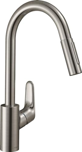Hansgrohe Focus M41 Miscelatore Cucina Monocomando 240, Doccetta Estraibile, 2 Getti, Acciaio Inox, 31815800