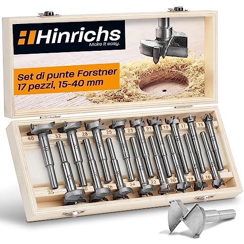 Hinrichs Set Frese Per Legno 17Pcs In Valigia - Punte Forstner Da 15 A 40 Mm - Professionale – Drill Bit