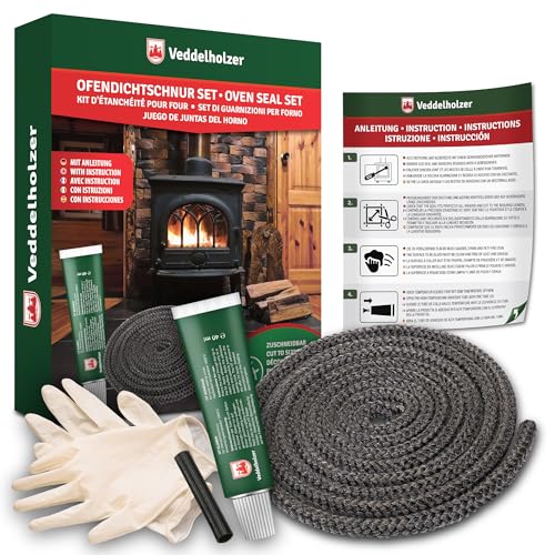 Set Completo Veddelholzer Ø 10 Mm Nastro Sigillante Per Stufe, Guarnizione Per Forni, Cavo Sigillante, Accessori Per Caminetti Incl. Adesivo Per Alte