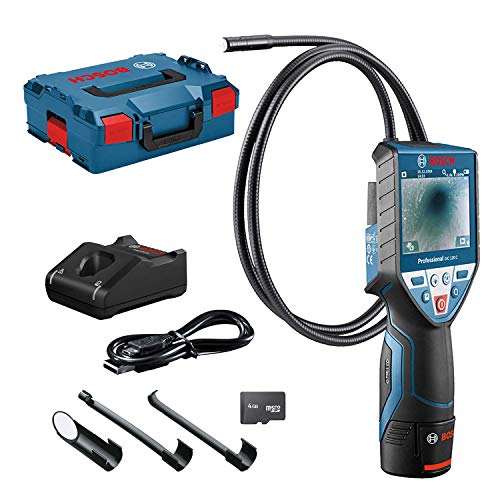 Bosch Professional 12V System Telecamera Di Ispezione Gic 120 C (1 Batteria 12V, Lunghezza Del Cavo: 120 Cm, Schermo: 3,5’’, 4X Batterie Aa, In L-Boxx