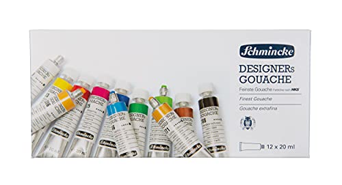 Schmincke - Designers’ Gouache, 12 Tubetti Da 20 Ml, 72 014 097, 12 Tonalità, Set Di Cartone, Senza Striature, Massimo Potere Coprente, Colore Intenso