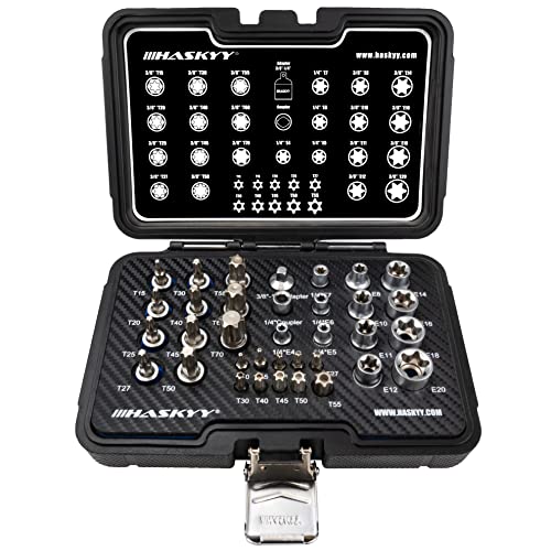 34 Pezzi. Set Chiavi A Bussola, Taglia Unica, Torx T10-T60 | Set Dadi E4-E20 | Inserti Per Avvitatore, Per Chiavi A Bussola | Cassetta Attrezzi