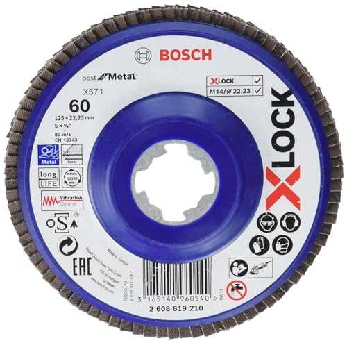 Bosch Accessories 2608619212 Disco Lamellare Dritto, Per Metallo, X-Lock, X571, Ø125 Mm, Grana K120, Diametro Ø 22.23 Mm