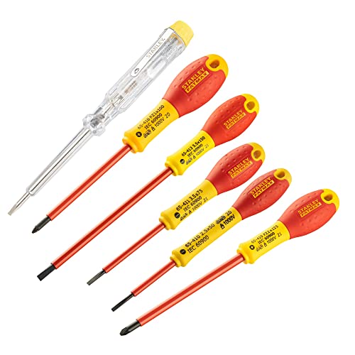 Stanley Fatmax 0-65-443 - Set Di 6 Cacciaviti Isolati 1000V, Lama In Acciaio, Impugnatura Morbida, Multicolore [Classe Di Efficienza Energetica A+] [C