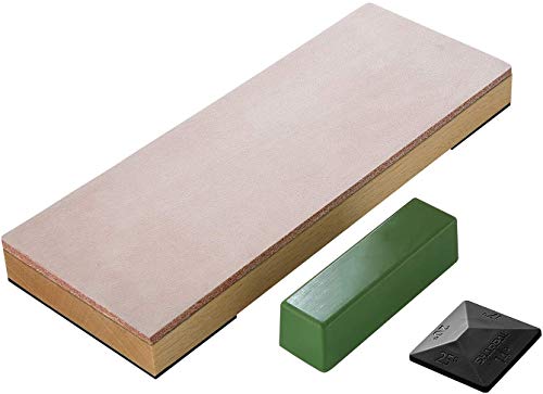 Sharpal 204N Kit Coramella In Pelle (200 Mm X 76 Mm) Con 55 G Di Pasta Lucidante Verde E Guida Angolare, Blocco Coltelli Per Affilare E Levigare Colte