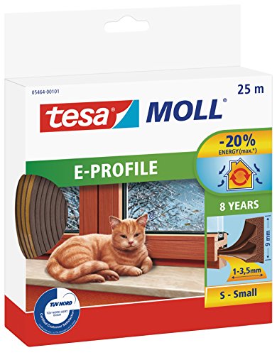 Tesa Moll E-Profile Seal - Gomma Sigillante Per L'Isolamento Degli Spazi Tra Porte E Finestre - Marrone - 25 M X 9 Mm X 4 Mm