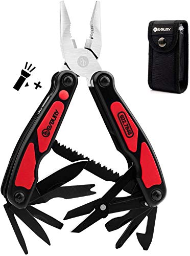 Bibury Pinza Multiuso, 14 In 1 Pinza Multitool Con Torcia Elettrica E Custodia In Nylon, Pieghevole Pinza Utensile Multifunzione In Metallico Per Pesc