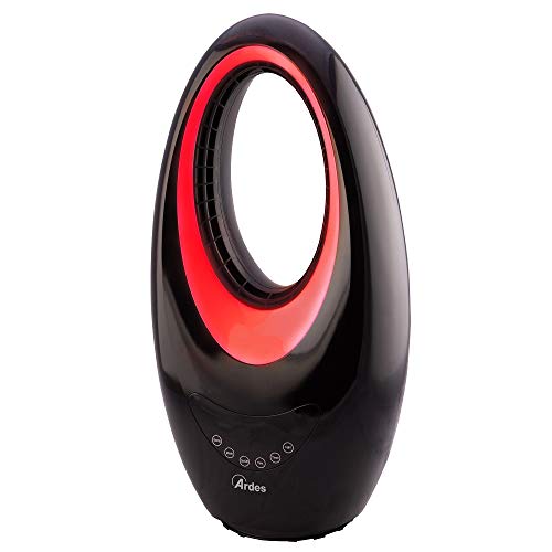 Ardes Ar4Bl1 Sauron Bladeless Termoventilatore Ceramico Oscillante Senza Pale Con Telecomando, Luce Notturna Led E Timer, 2000 W, Nero