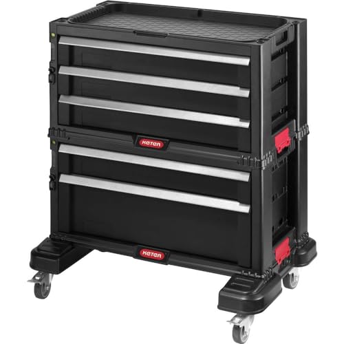 Keter Servante 5 Cassetti Con Rotelle, Nero/Argento, 56,2 X 28,9 X 50,2 Cm