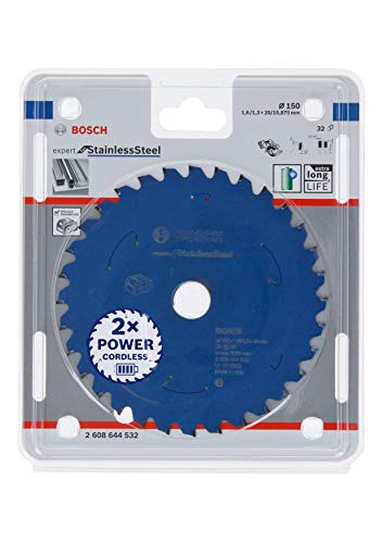 Bosch Accessories Lama Per Sega Circolare Expert For Stainless Steel (Acciaio Inox, 150 X 20 X 1.6 Mm, 32 Denti, Accessorio Per Sega Circolare A Batte