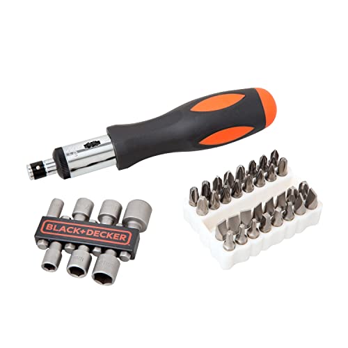 Black+Decker A7062-Xj Set Per Avvitare Con Cricchetto, Nero, 40 Pezzi, Set Di 40